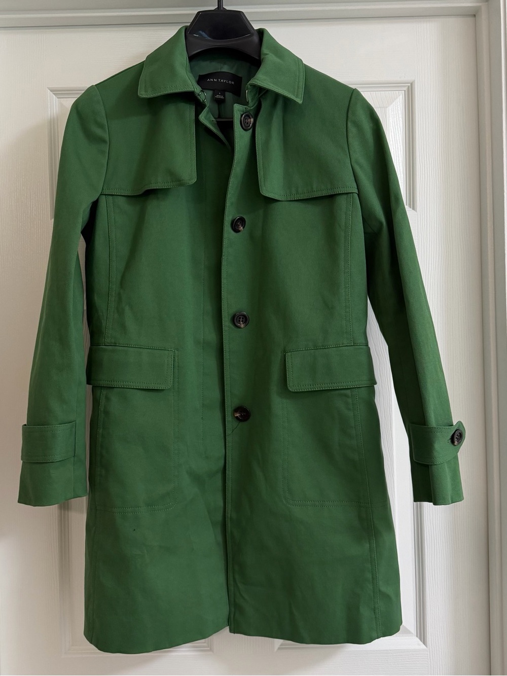Ann Taylor Green Single-Breasted Trench Coat